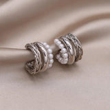 14K Plated Pearl Braided Earrings Women's Party Accessory