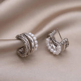 14K Plated Pearl Braided Earrings Women's Party Accessory