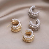 14K Plated Pearl Braided Earrings Women's Party Accessory
