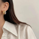 14K Plated Pearl Braided Earrings Women's Party Accessory