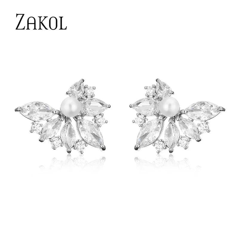 Green Zircon Leaf Stud Earrings for Women Girls Party Accessories