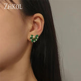 Green Zircon Leaf Stud Earrings for Women Girls Party Accessories