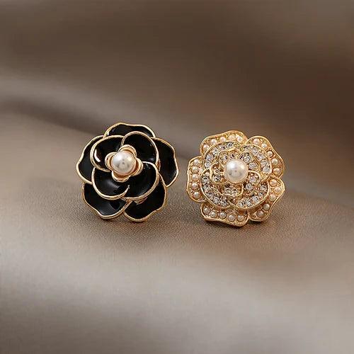 Camellia Pearl Earrings Classic Flower Stud Earrings Lady Wedding Party Jewelry