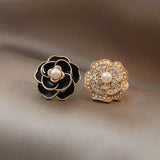 Camellia Pearl Earrings Classic Flower Stud Earrings Lady Wedding Party Jewelry