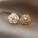 Camellia Pearl Earrings Classic Flower Stud Earrings Lady Wedding Party Jewelry