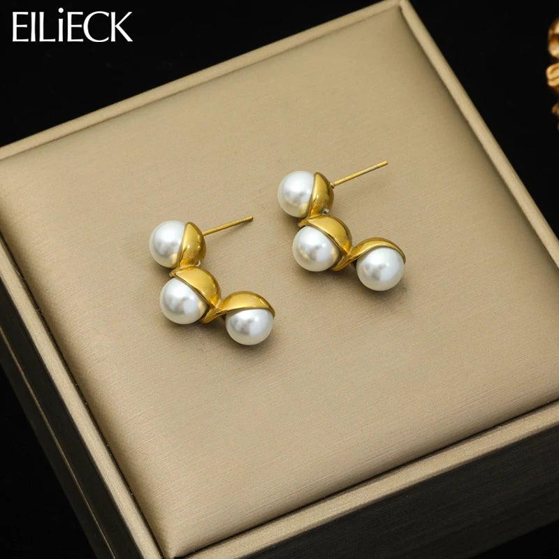 316L Stainless Steel Peanut Pearls Stud Earrings for Women