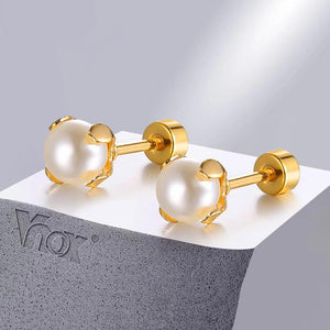 Stainless Steel Simulated Pearl Stud Earrings