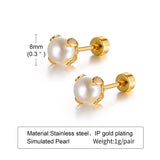 Stainless Steel Simulated Pearl Stud Earrings