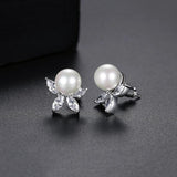 Romantic Pearl Flower Stud Earrings for Party