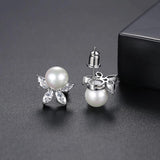 Romantic Pearl Flower Stud Earrings for Party