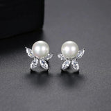 Romantic Pearl Flower Stud Earrings for Party