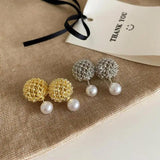 Metal Ball Pearl Stud Earrings Women Jewelry Accessories