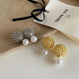 Metal Ball Pearl Stud Earrings Women Jewelry Accessories