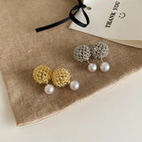 Metal Ball Pearl Stud Earrings Women Jewelry Accessories