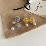 Metal Ball Pearl Stud Earrings Women Jewelry Accessories