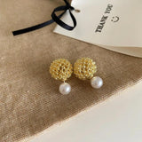 Metal Ball Pearl Stud Earrings Women Jewelry Accessories
