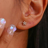 Zircon Pearl Mini Flower Stud Earrings for Women