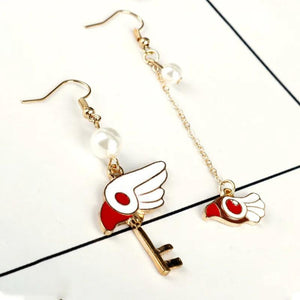 Cardcaptor Sakura Metal Stud Earrings Heart Wing Pearl Earrings