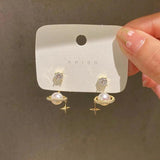 Crystal Zircon Star Pearl Earrings Women Jewelry