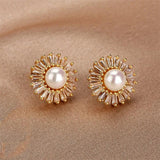 Geometric Round Pearl Stud Earrings For Women