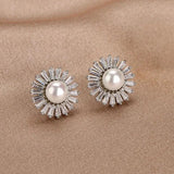 Geometric Round Pearl Stud Earrings For Women