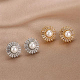 Geometric Round Pearl Stud Earrings For Women