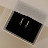 Silver Pearl Green Stone Drop Earrings Retro Party Jewelry