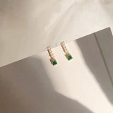 Silver Pearl Green Stone Drop Earrings Retro Party Jewelry