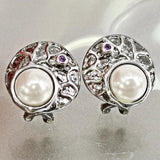 DC1989 Simulated Pearl Round Stud Earrings Antique Jewelry