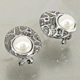 DC1989 Simulated Pearl Round Stud Earrings Antique Jewelry