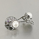 DC1989 Simulated Pearl Round Stud Earrings Antique Jewelry