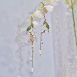 Pearl Tassel Butterfly Flower Earrings