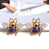 Vintage Bee Stud Earrings with Pearl and Crystal, Party Jewelry