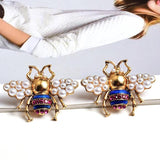 Vintage Bee Stud Earrings with Pearl and Crystal, Party Jewelry