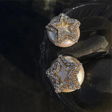 Vintage Zircon Star Pearl Earrings for Women