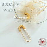 Dainty Safety Pin Pearl Earrings for Girl 18k Plated Earring