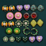 Irregular Flowers Pink Love Heart Pearl Red Stone Metal Ear Studs