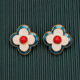 Irregular Flowers Pink Love Heart Pearl Red Stone Metal Ear Studs