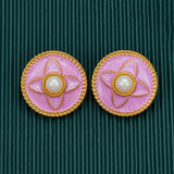 Irregular Flowers Pink Love Heart Pearl Red Stone Metal Ear Studs