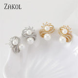 Double Row Zircon Earrings Round Pearls Bridal Wedding Jewelry
