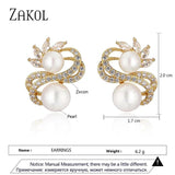 Double Row Zircon Earrings Round Pearls Bridal Wedding Jewelry