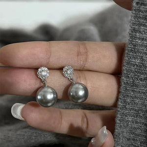 Water Drop Crystal Stud Earrings Gray Zircon Pearl Jewelry