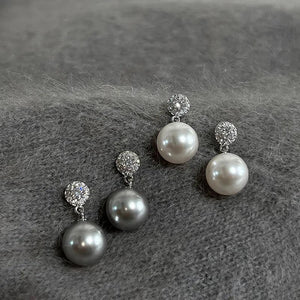 Water Drop Crystal Stud Earrings Gray Zircon Pearl Jewelry