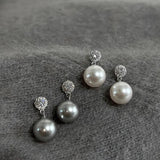 Water Drop Crystal Stud Earrings Gray Zircon Pearl Jewelry