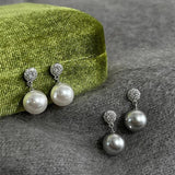 Water Drop Crystal Stud Earrings Gray Zircon Pearl Jewelry