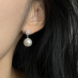 Water Drop Crystal Stud Earrings Gray Zircon Pearl Jewelry