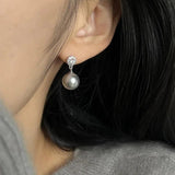 Water Drop Crystal Stud Earrings Gray Zircon Pearl Jewelry