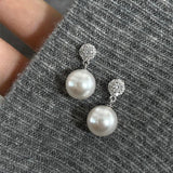 Water Drop Crystal Stud Earrings Gray Zircon Pearl Jewelry