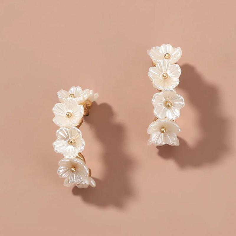 Petals Stud Earring for Girl Retro Style Mother Pearl