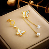 316L Stainless Steel Butterfly Pearl Stud Earrings